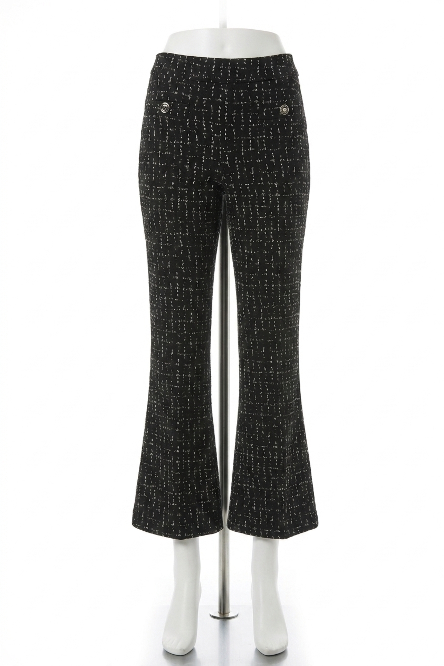 NEW JOSEPH RIBKOFF checkered print pull on flared pant in black/off-white